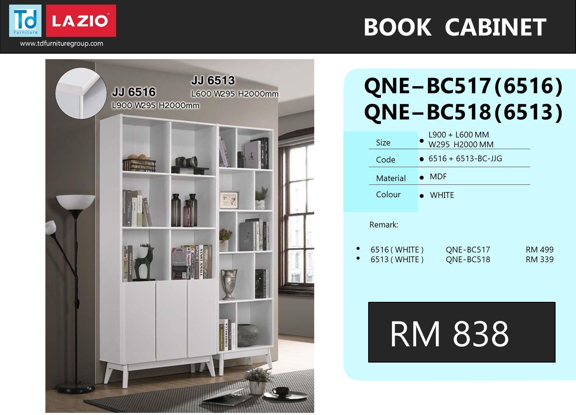 6516- BOOK CABINET  ( WHITE )