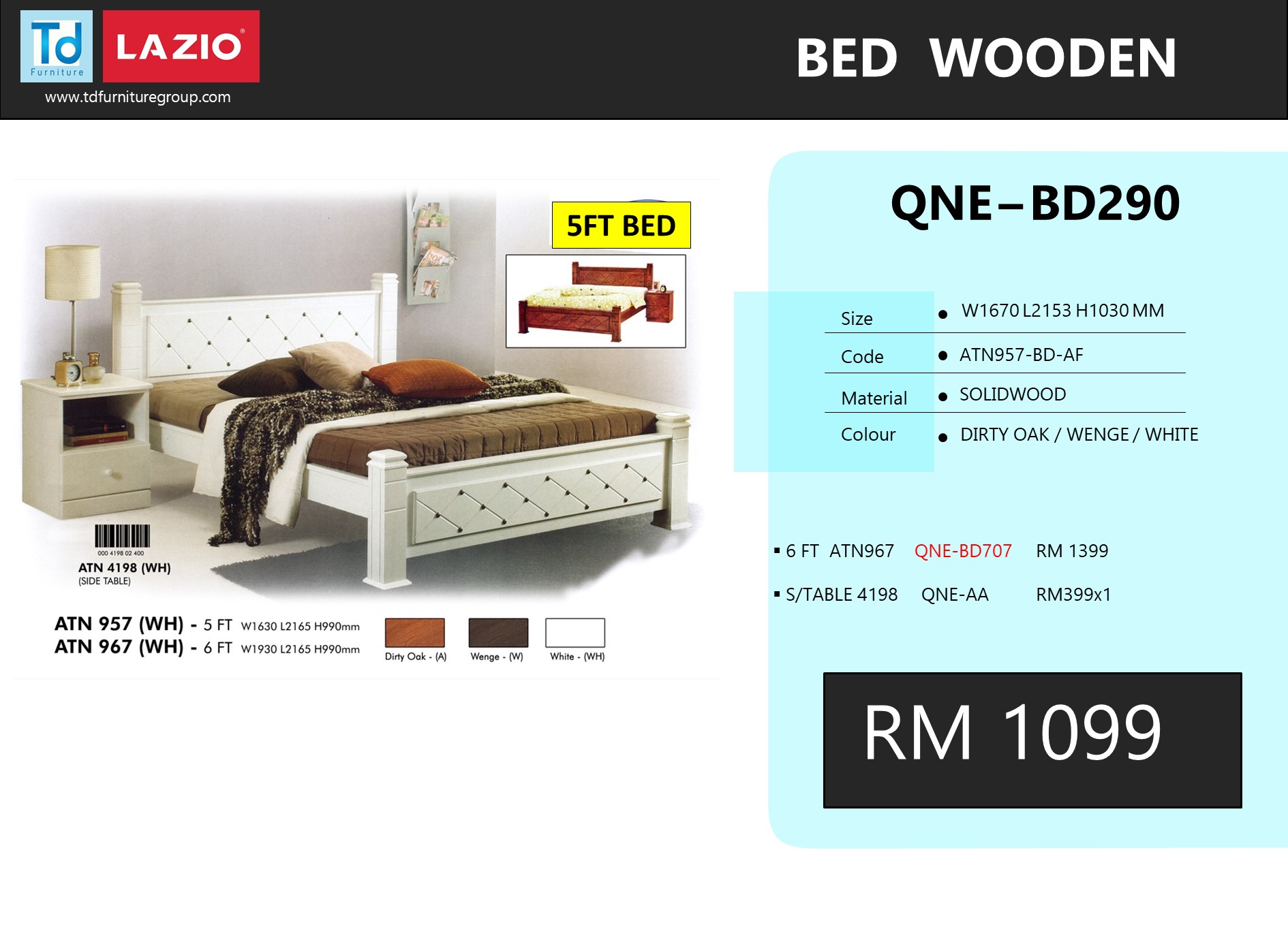 ATN957-BD-AF - 5' BED * H/BOARD/FRAME