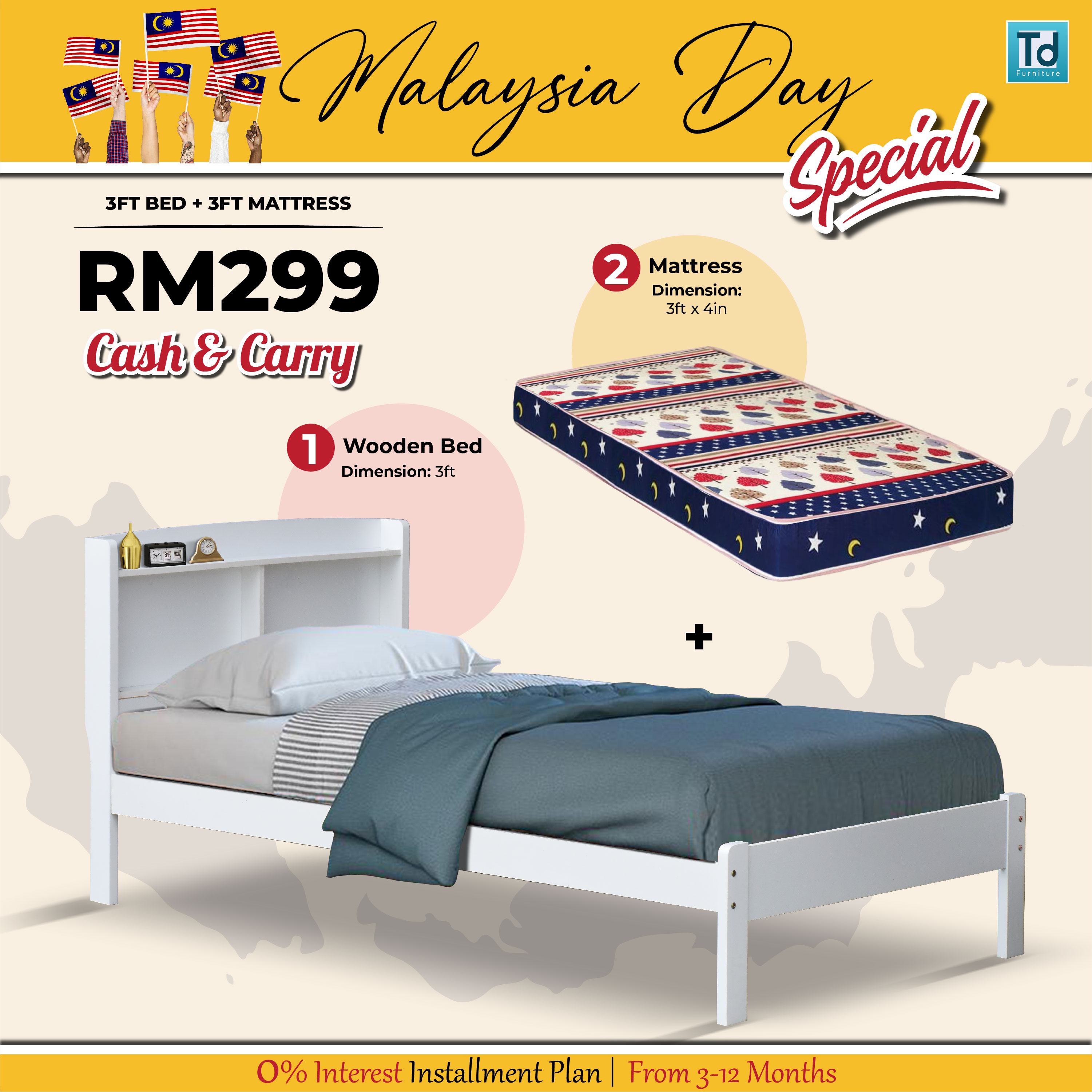 MALAYSIA DAY SPECIAL 3FT BED +3FT MATT